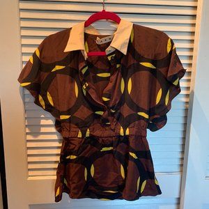 Marni Brown Button-Down Peplum-Style Shirt (Size M)